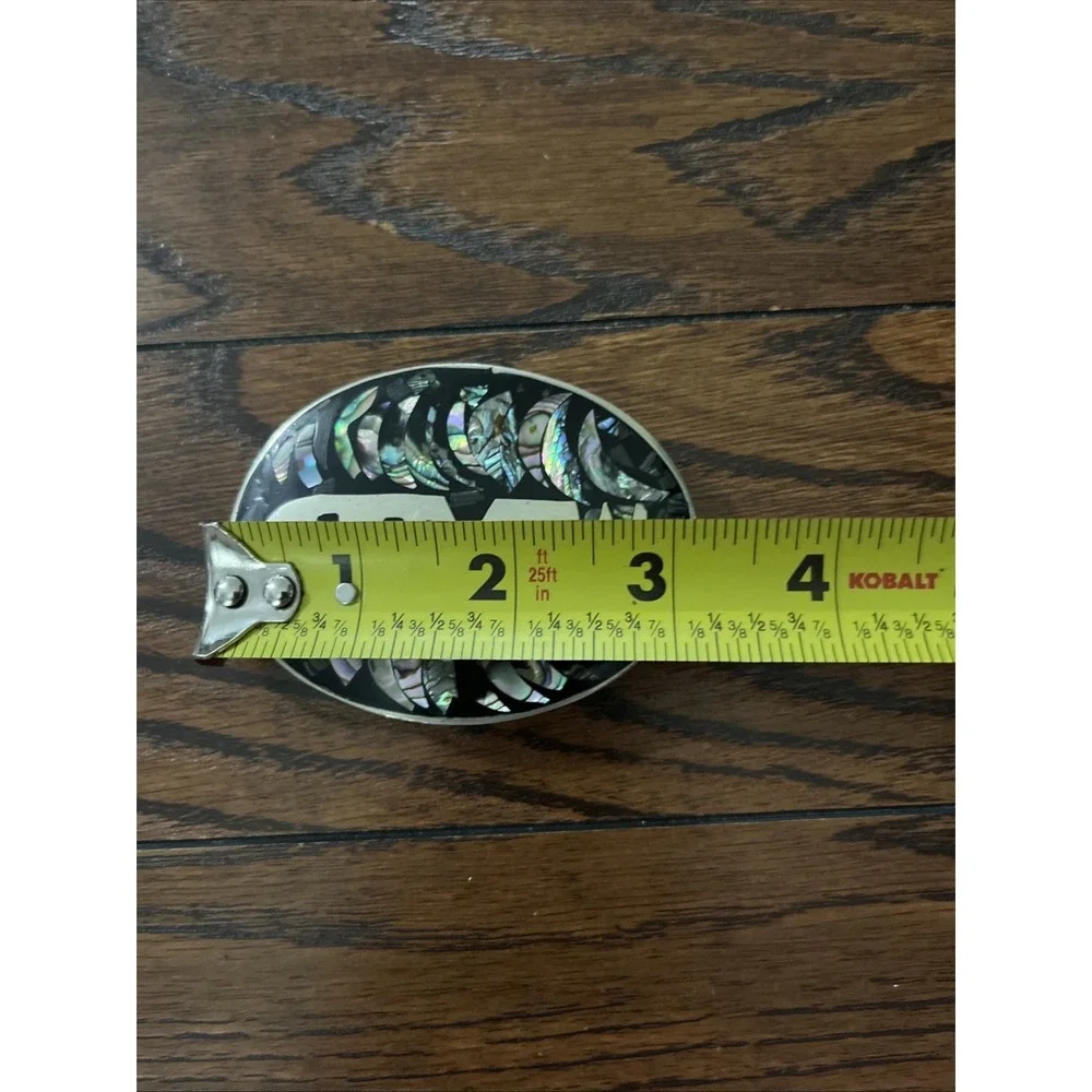 Vintage Mexico Alpaca Silver Abalone Mother Of Pearl Inlay Belt Buckle